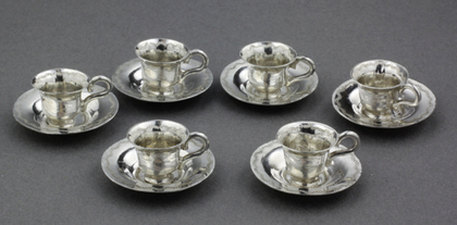 19th Century Antique Dutch Miniature Silver  Teacup and Saucer Set (6 of each)